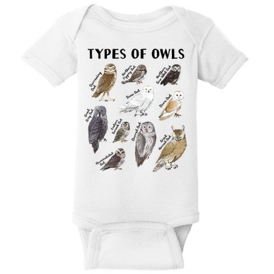 Types Of Owls Educational Collection Cute Owl Lover Baby Bodysuit