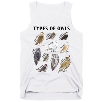 Types Of Owls Educational Collection Cute Owl Lover Tank Top