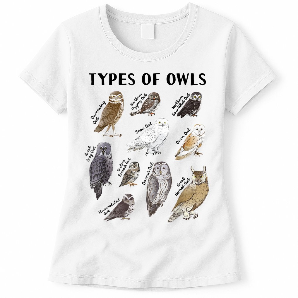 Types Of Owls Educational Collection Cute Owl Lover Womens T-Shirt