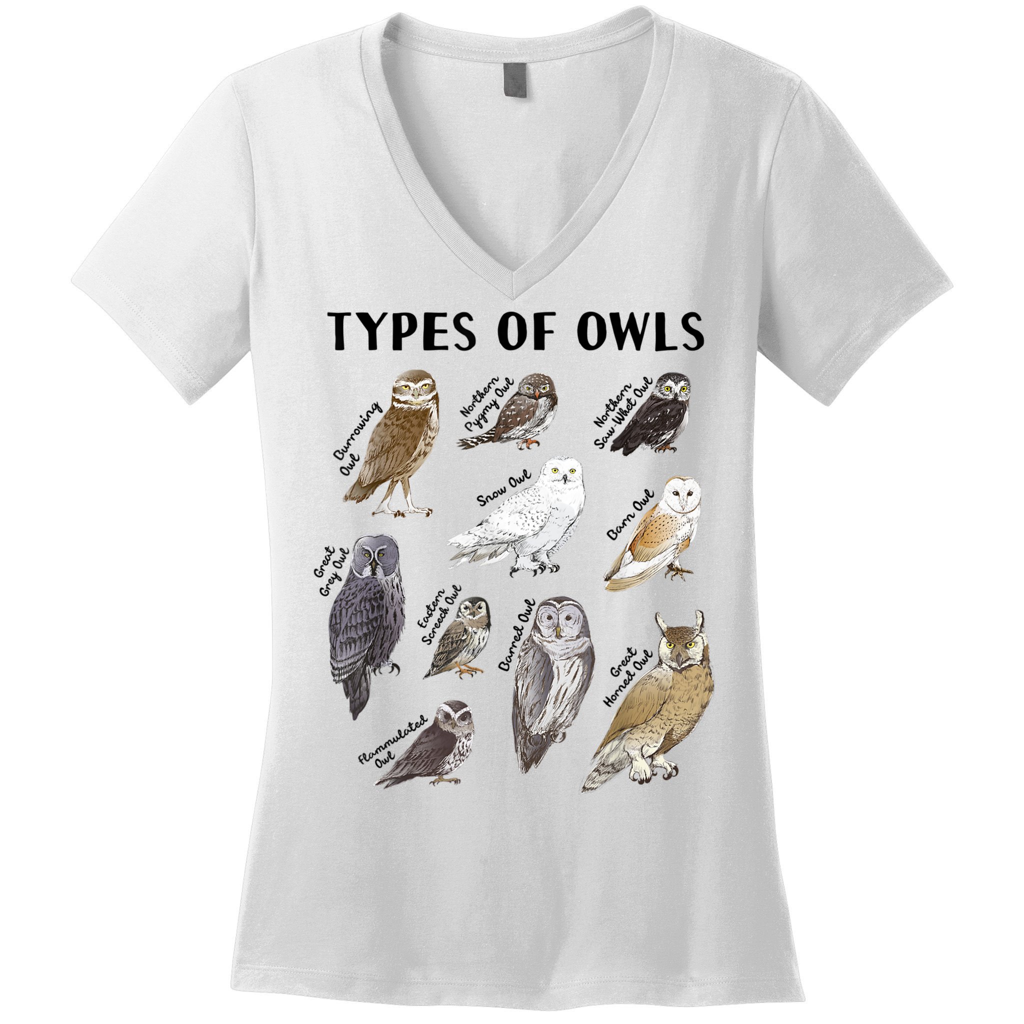 Types Of Owls Educational Collection Cute Owl Lover Women's V-Neck T-Shirt