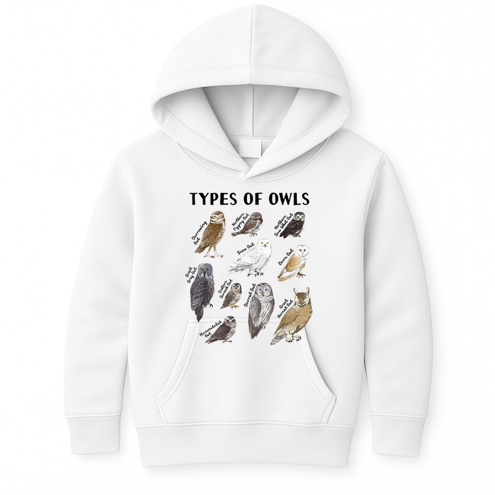 Types Of Owls Educational Collection Cute Owl Lover Kids Hoodie
