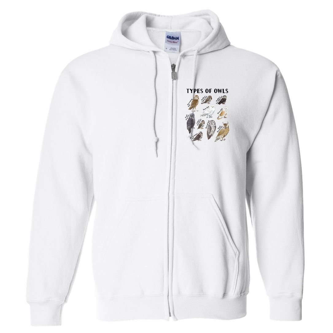 Types Of Owls Educational Collection Cute Owl Lover Full Zip Hoodie