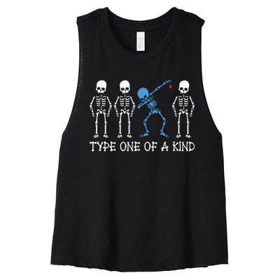 Type One Of A Kind Type 1 Diabetes Awareness Skeleton Women's Racerback Cropped Tank