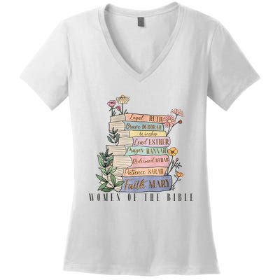 The Original Of The Bible Books Full Color Hand Drawn Women's V-Neck T-Shirt