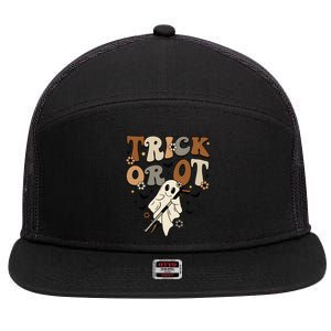 Trick Or Ot Occupational Therapy Halloween Ghost 7 Panel Mesh Trucker Snapback Hat