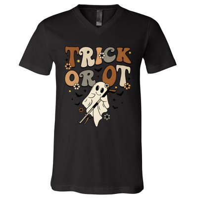 Trick Or Ot Occupational Therapy Halloween Ghost V-Neck T-Shirt