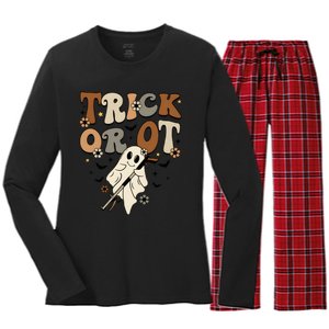 Trick Or Ot Occupational Therapy Halloween Ghost Women's Long Sleeve Flannel Pajama Set 