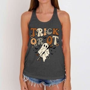 Trick Or Ot Occupational Therapy Halloween Ghost Women's Knotted Racerback Tank