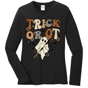 Trick Or Ot Occupational Therapy Halloween Ghost Ladies Long Sleeve Shirt