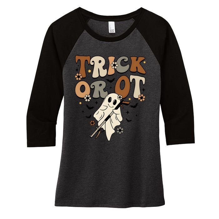 Trick Or Ot Occupational Therapy Halloween Ghost Women's Tri-Blend 3/4-Sleeve Raglan Shirt