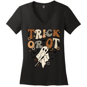 Trick Or Ot Occupational Therapy Halloween Ghost Women's V-Neck T-Shirt