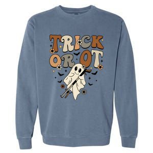 Trick Or Ot Occupational Therapy Halloween Ghost Garment-Dyed Sweatshirt