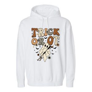 Trick Or Ot Occupational Therapy Halloween Ghost Garment-Dyed Fleece Hoodie