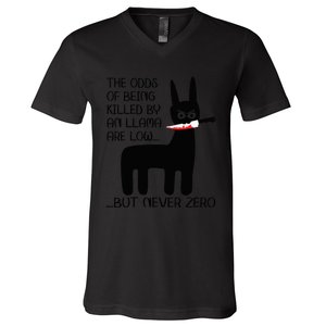 The odds of being killed by an llama are low but never zero V-Neck T-Shirt