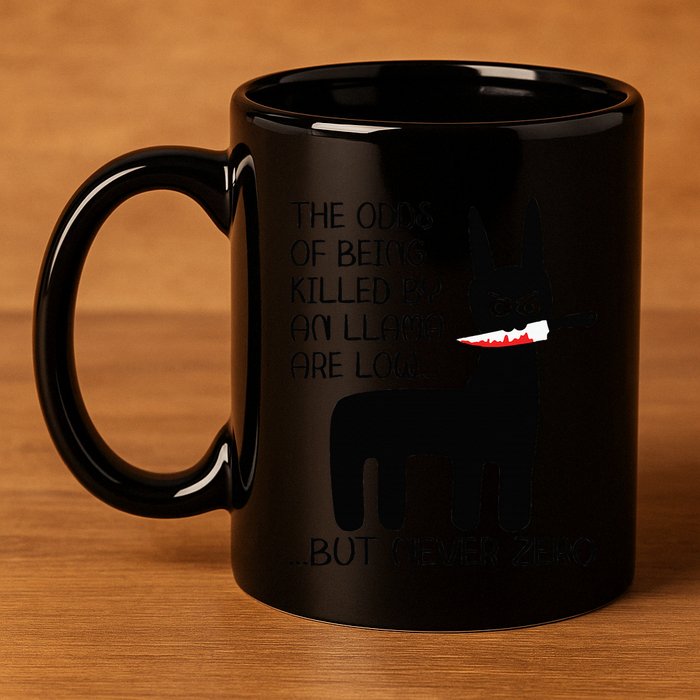 The odds of being killed by an llama are low but never zero 11oz C Handle Ceramic Mug