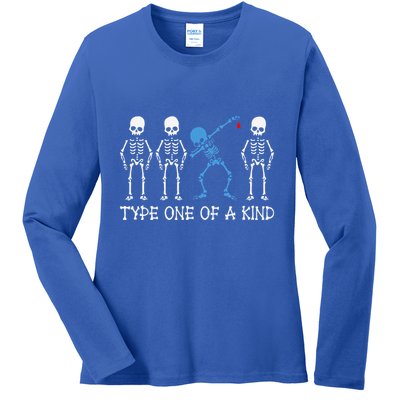 Type One Of A Kind Type 1 Diabetes Awareness Skeleton Ladies Long Sleeve Shirt