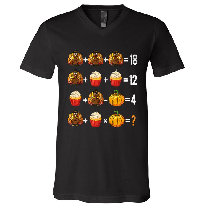 Thanksgiving Order Of Operations Quiz Math Teacher Turkey V-Neck T-Shirt