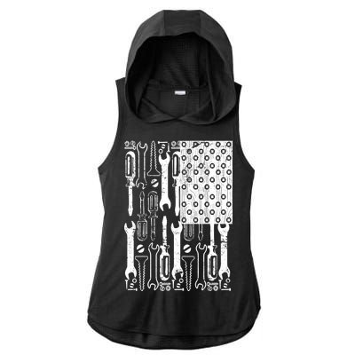 Tool American flag Mechanic Ladies PosiCharge Tri-Blend Wicking Draft Hoodie Tank