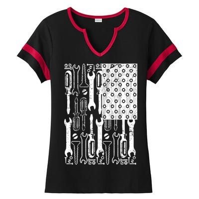 Tool American flag Mechanic Ladies Halftime Notch Neck Tee