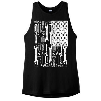 Tool American flag Mechanic Ladies PosiCharge Tri-Blend Wicking Tank