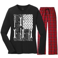 Tool American flag Mechanic Women's Long Sleeve Flannel Pajama Set 