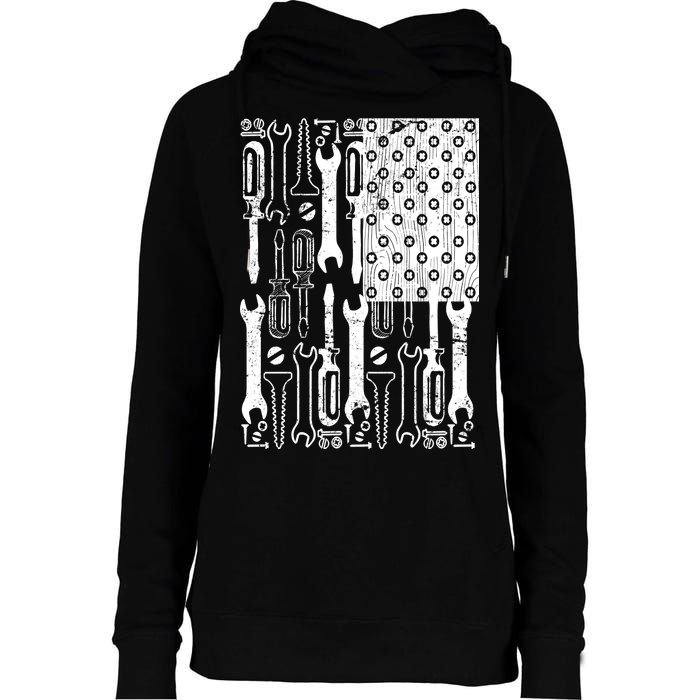 Tool American flag Mechanic Womens Funnel Neck Pullover Hood