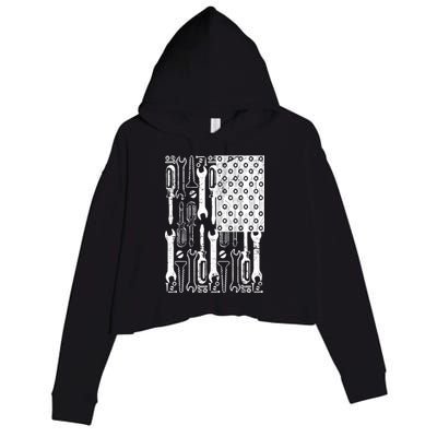 Tool American flag Mechanic Crop Fleece Hoodie