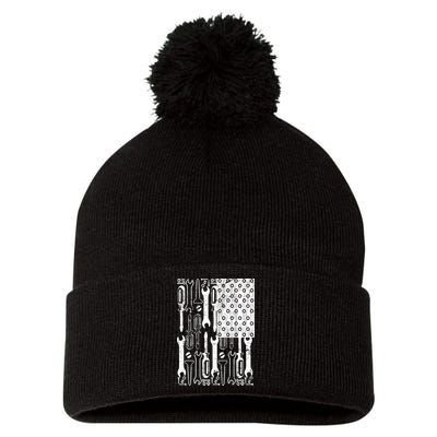 Tool American flag Mechanic Pom Pom 12in Knit Beanie