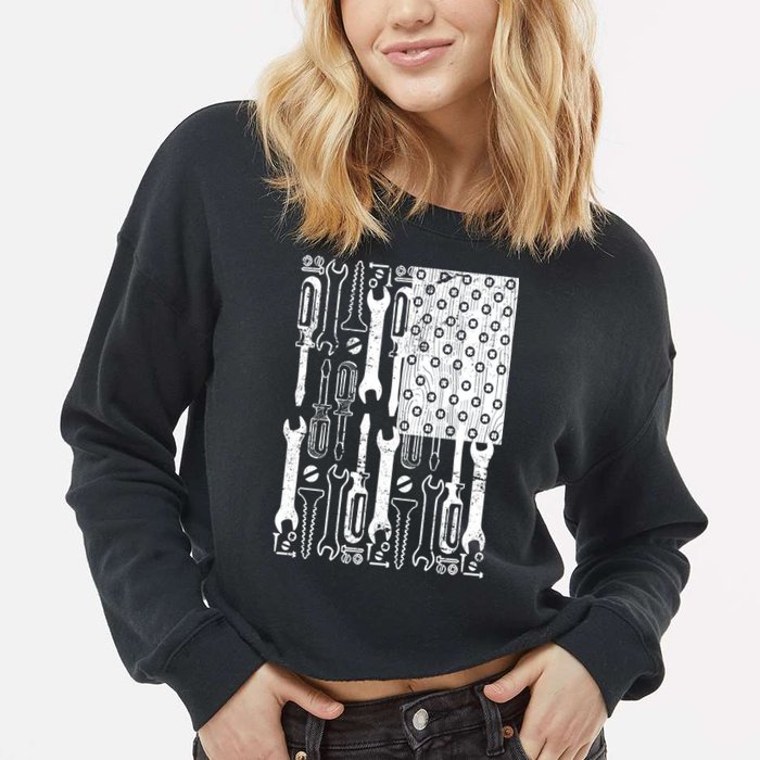 Tool American flag Mechanic Cropped Pullover Crew