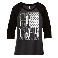 Tool American flag Mechanic Women's Tri-Blend 3/4-Sleeve Raglan Shirt