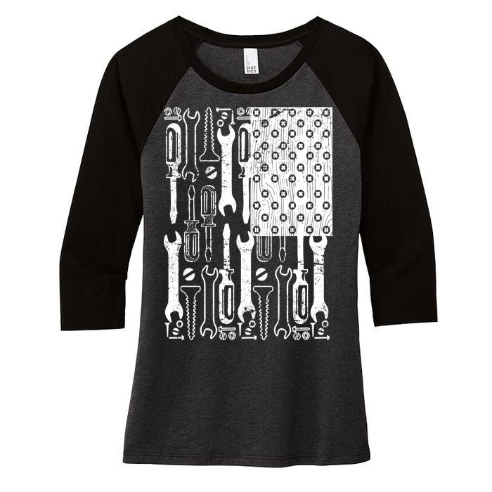 Tool American flag Mechanic Women's Tri-Blend 3/4-Sleeve Raglan Shirt