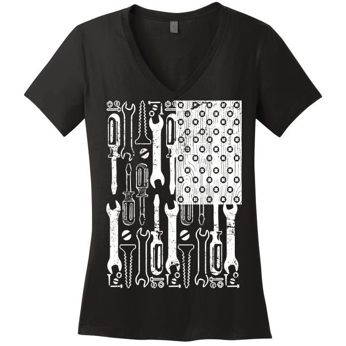 Tool American flag Mechanic Women's V-Neck T-Shirt