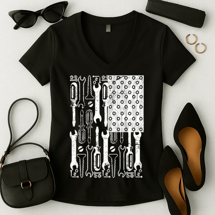 Tool American flag Mechanic Women's V-Neck T-Shirt