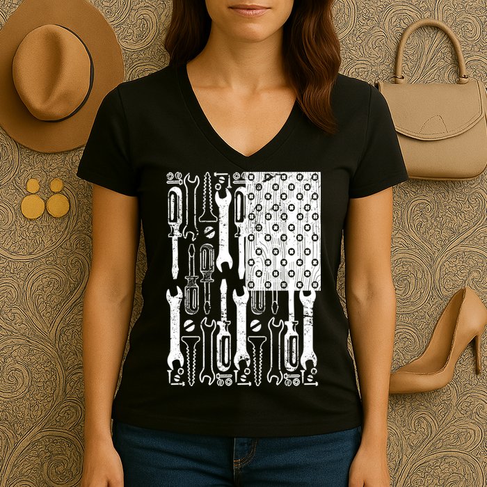 Tool American flag Mechanic Women's V-Neck T-Shirt