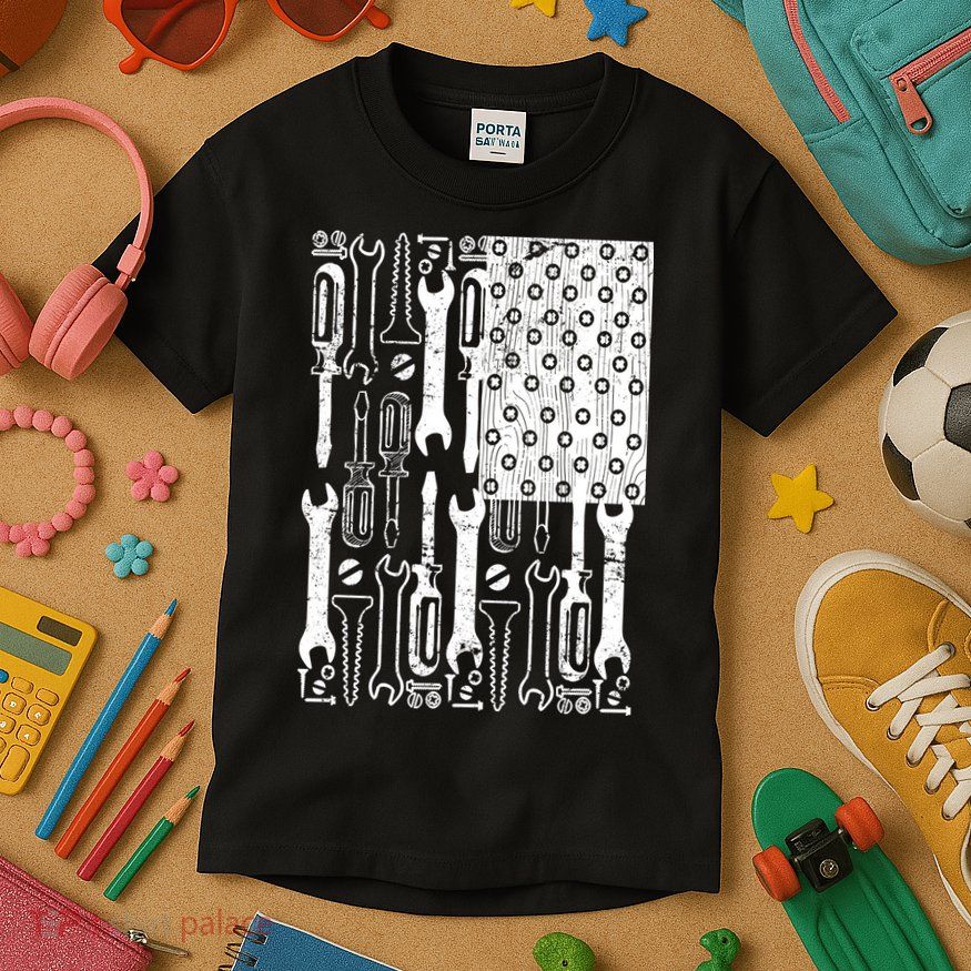 Tool American flag Mechanic Kids T-Shirt