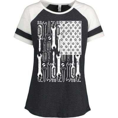 Tool American flag Mechanic Enza Ladies Jersey Colorblock Tee