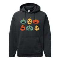 Types Of Pumpkin Jack O Lantern Collection Retro Halloween Performance Fleece Hoodie