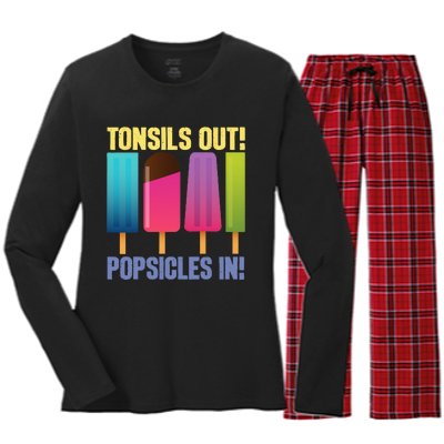 Tonsils Out Popsicles In Tonsillectomy Removal Surgery Women's Long Sleeve Flannel Pajama Set 