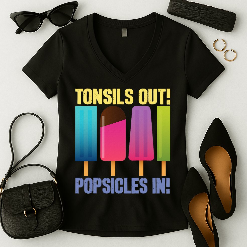 Tonsils Out Popsicles In Tonsillectomy Removal Surgery Women's V-Neck T-Shirt