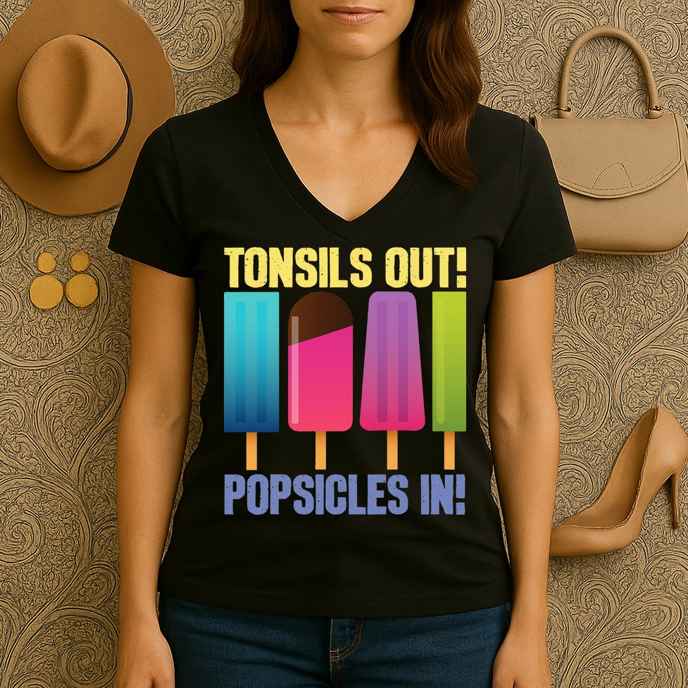 Tonsils Out Popsicles In Tonsillectomy Removal Surgery Women's V-Neck T-Shirt