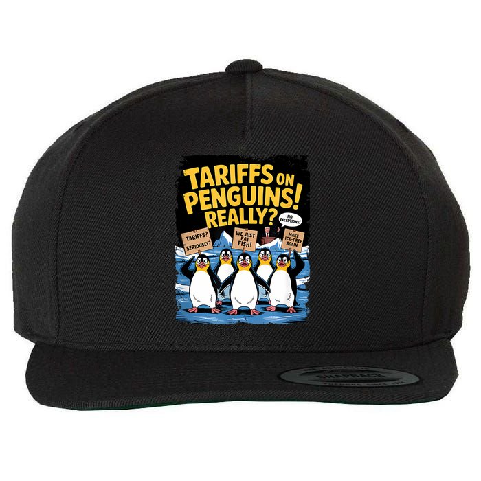 Tariffs On Penguins Heard Island Funny Trump Tariffs Wool Snapback Cap