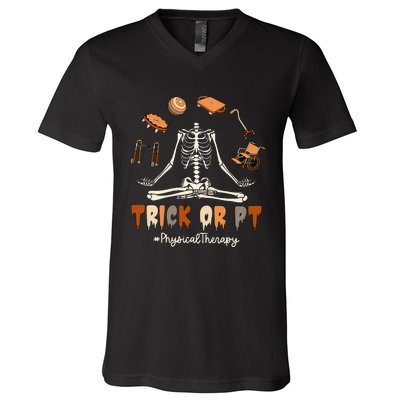 Trick Or PT Physical Therapy Skeleton Halloween Doctor PTA V-Neck T-Shirt