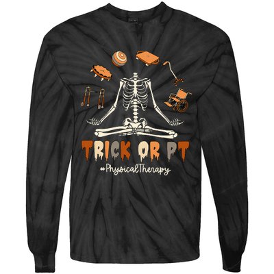 Trick Or PT Physical Therapy Skeleton Halloween Doctor PTA Tie-Dye Long Sleeve Shirt