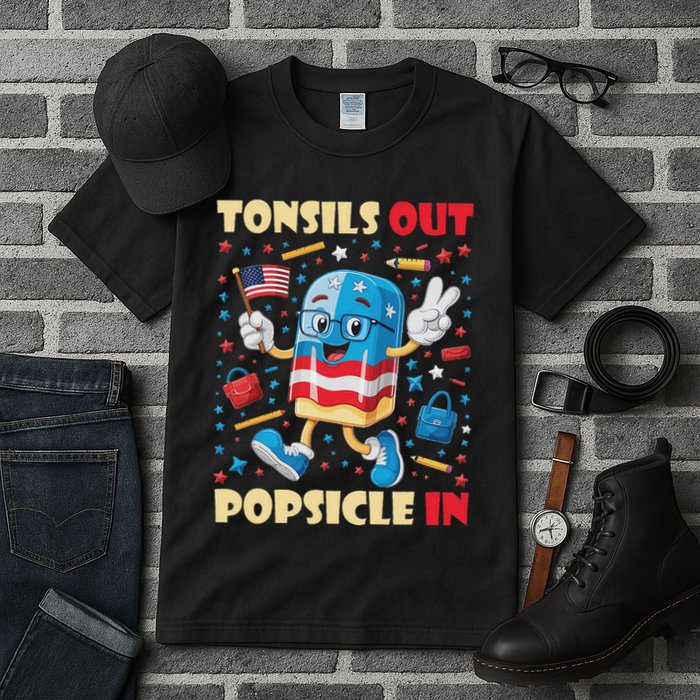 Tonsils Out Popsicles In Patriotic Usa Flag 4th Of July Tall T-Shirt