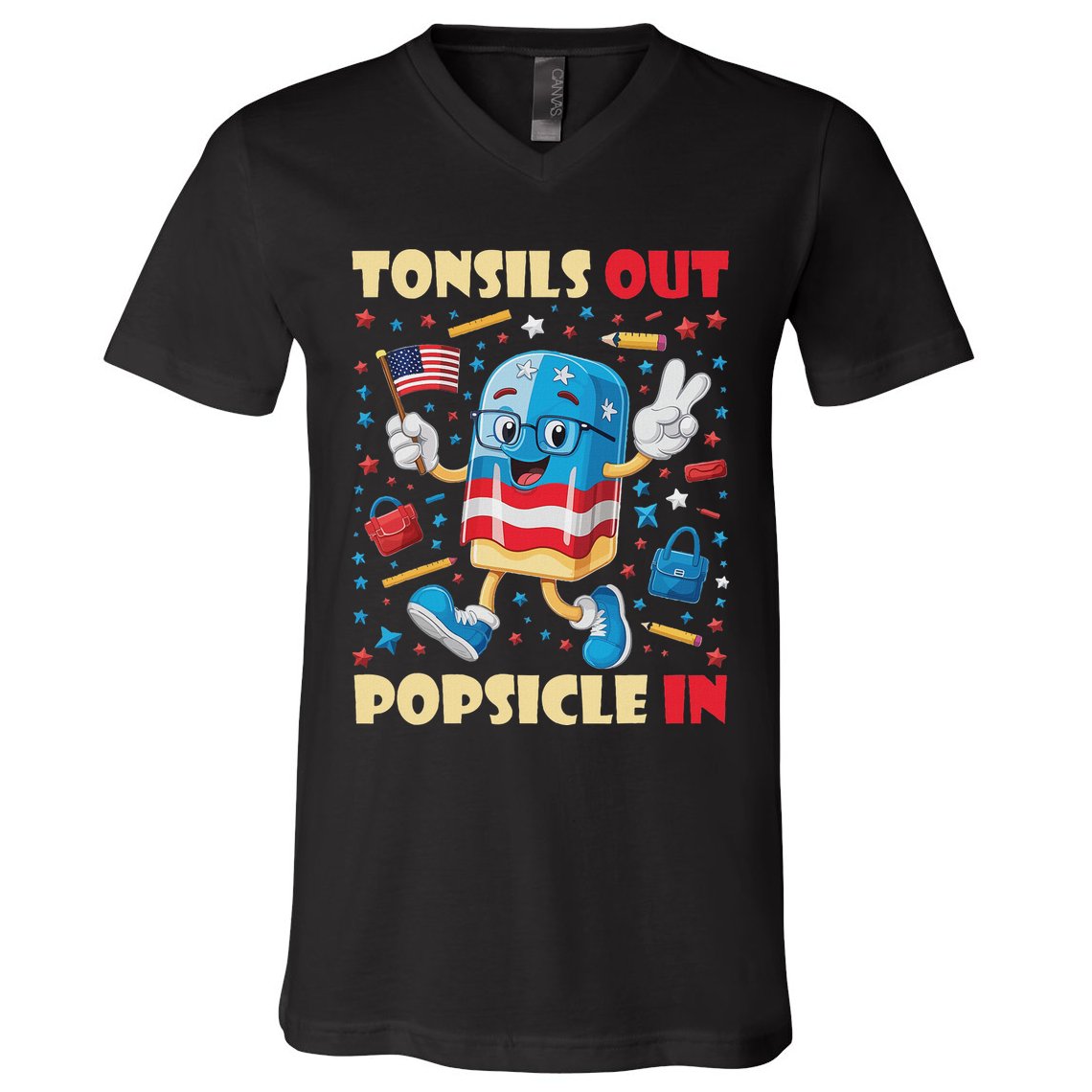 Tonsils Out Popsicles In Patriotic Usa Flag 4th Of July V-Neck T-Shirt