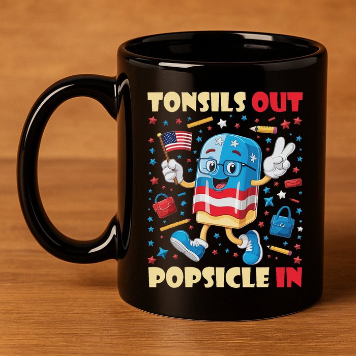 Tonsils Out Popsicles In Patriotic Usa Flag 4th Of July 11oz C Handle Ceramic Mug
