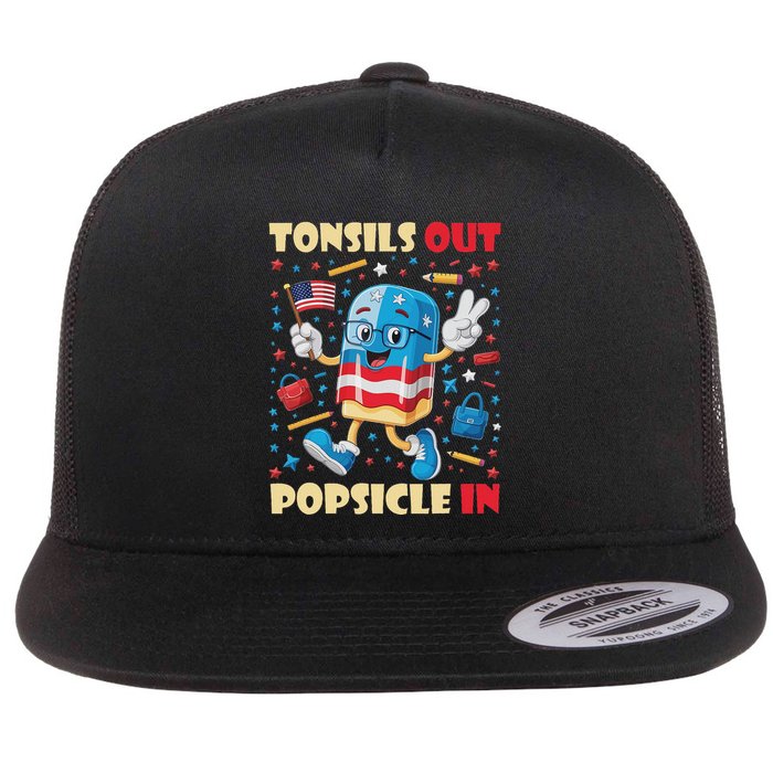 Tonsils Out Popsicles In Patriotic Usa Flag 4th Of July Flat Bill Trucker Hat