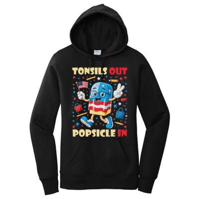 Tonsils Out Popsicles In Patriotic Usa Flag 4th Of July Women's Pullover Hoodie