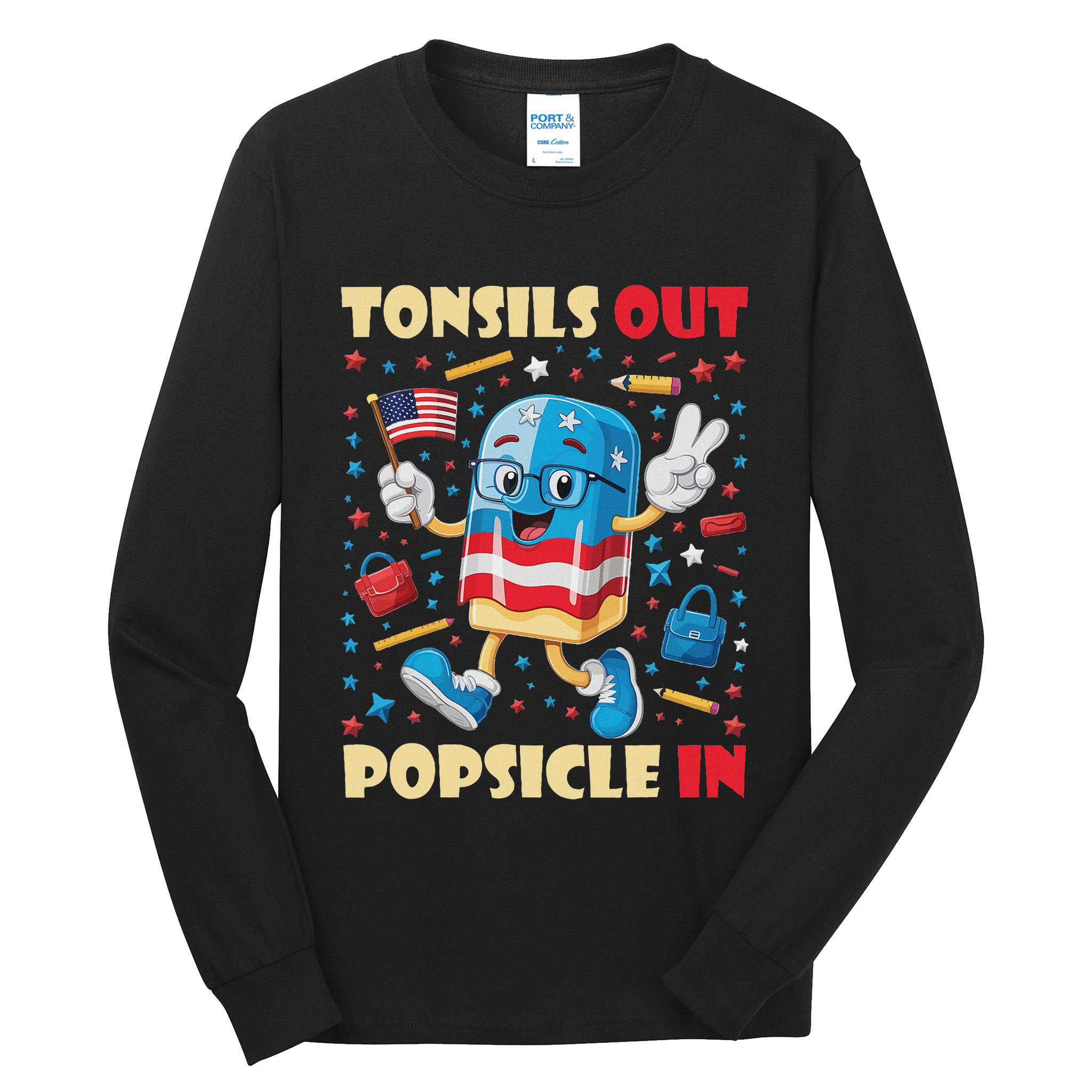 Tonsils Out Popsicles In Patriotic Usa Flag 4th Of July Tall Long Sleeve T-Shirt