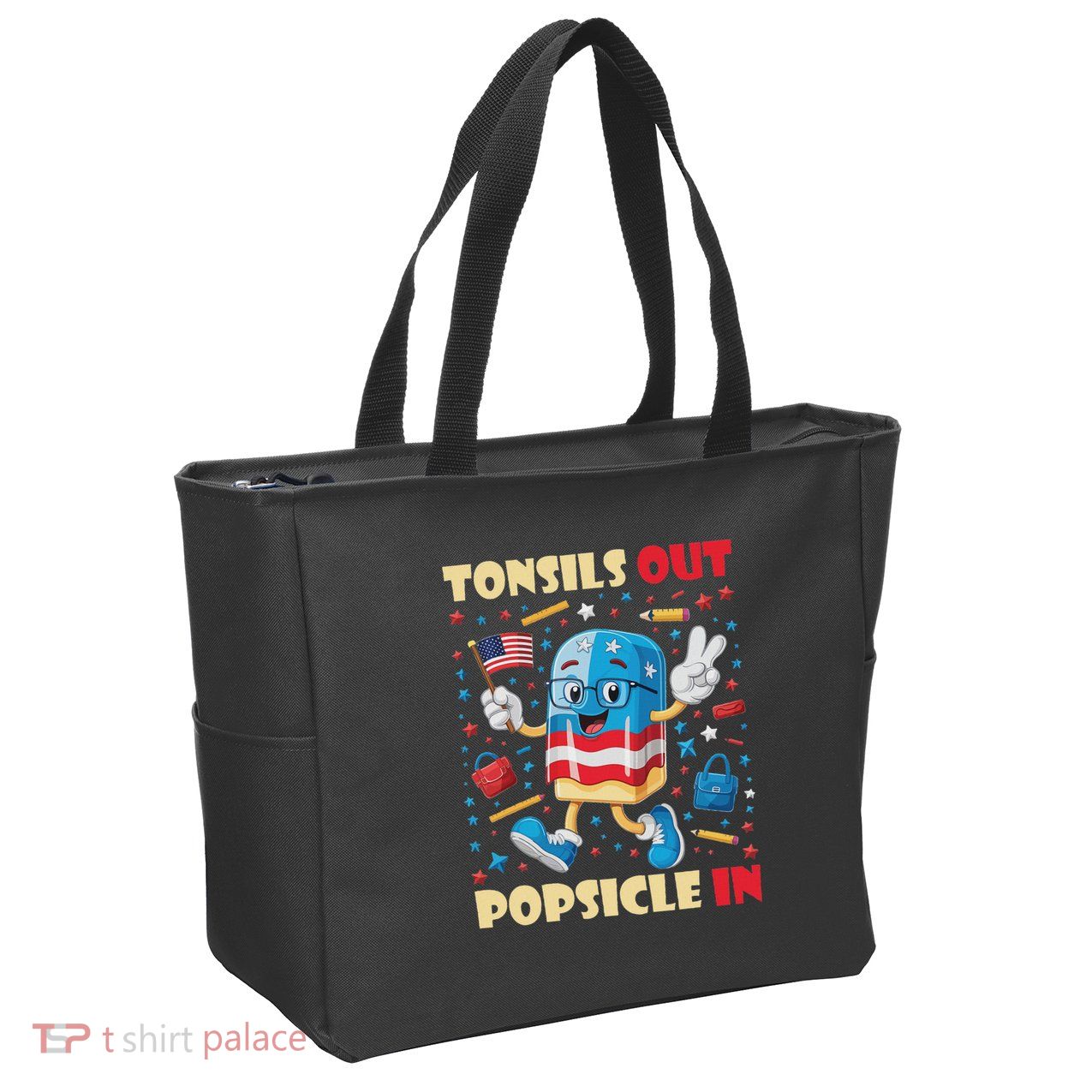 Tonsils Out Popsicles In Patriotic Usa Flag 4th Of July Zip Tote Bag